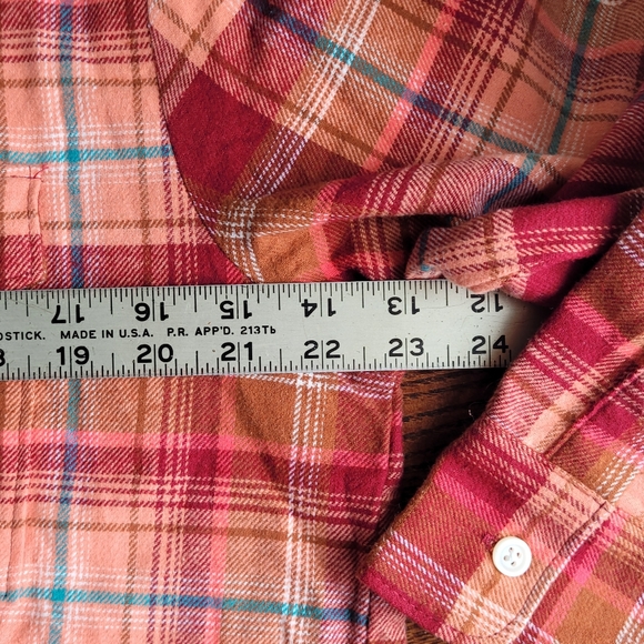 2 /$15 New Old Navy Plaid Flannel Boyfriend Shirt Sz M Orange Red NWT - Picture 8 of 12